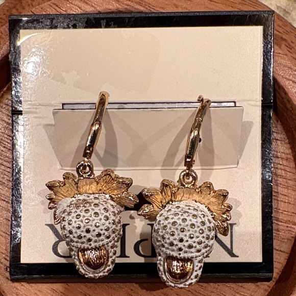 Napier Gold Tone Day of Dead Drop Earrings - Picture 6 of 6